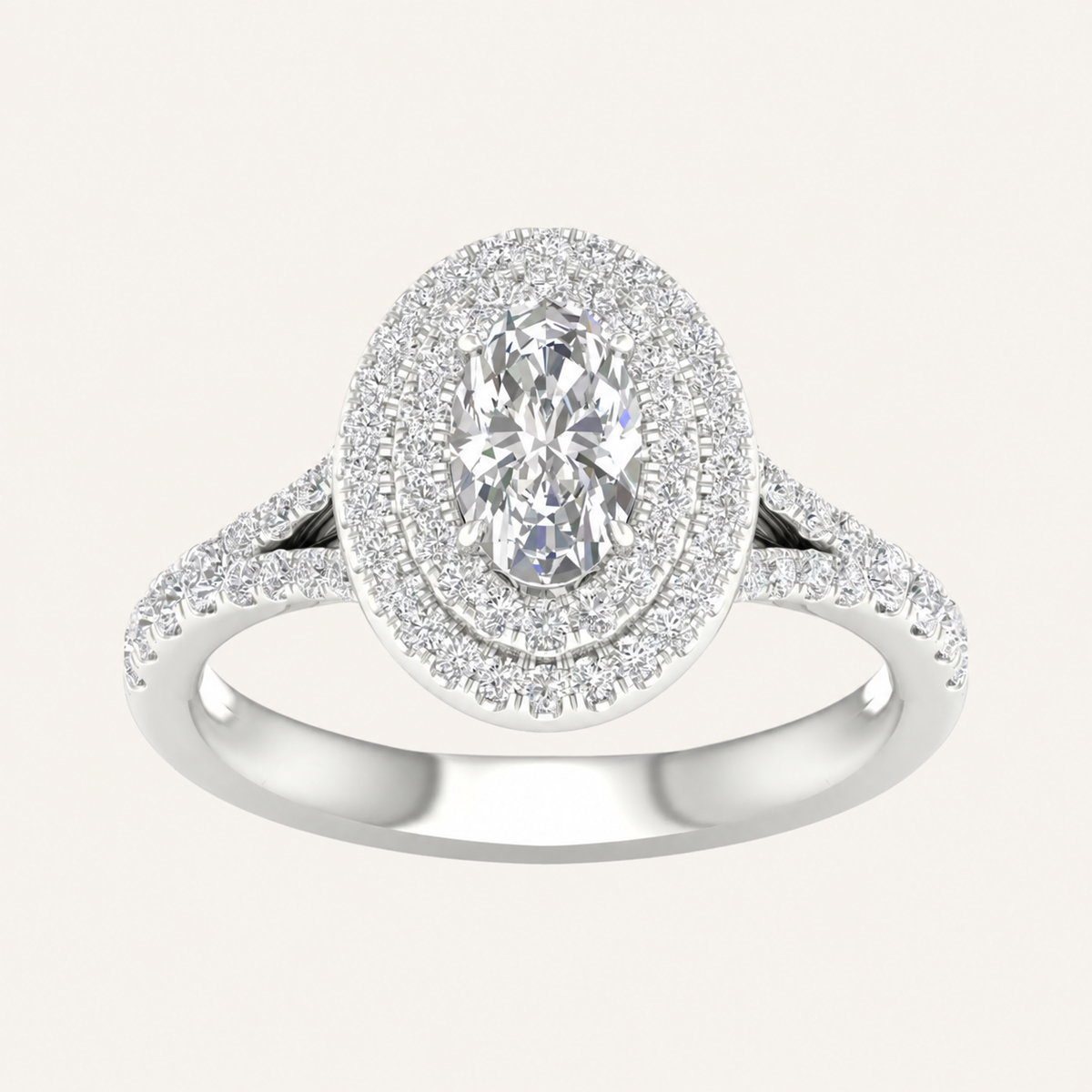 1.50CT Oval Cut Lab Grown Diamond Halo Side Stone Ring