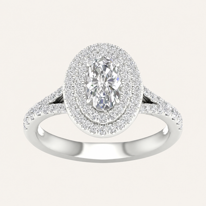 1.50CT Oval Cut Lab Grown Diamond Halo Side Stone Ring
