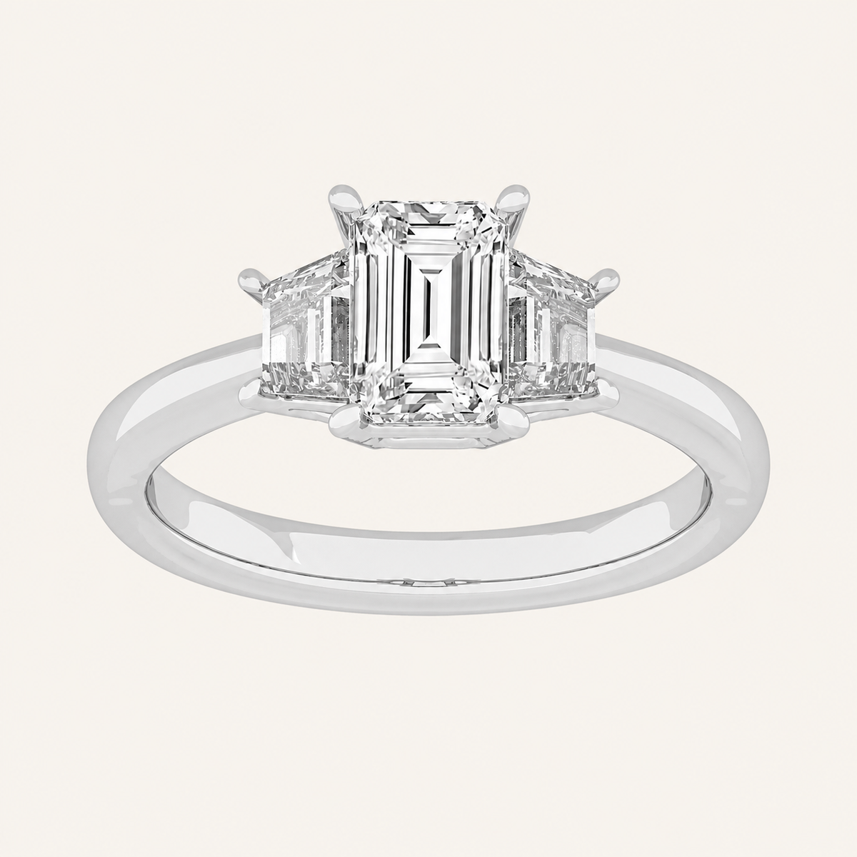 1.57CT Emerald Cut Lab Grown Diamond Three Stone Ring
