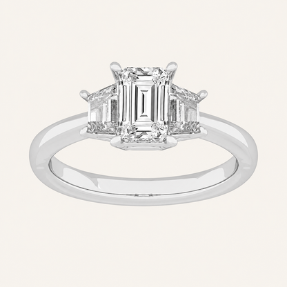 1.57CT Emerald Cut Lab Grown Diamond Three Stone Ring