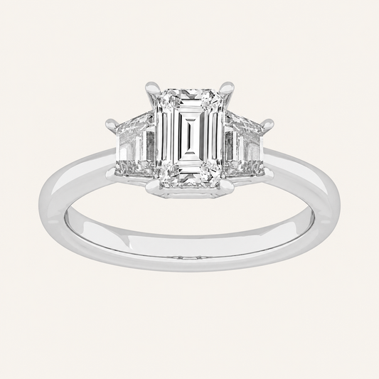 1.57CT Emerald Cut Lab Grown Diamond Three Stone Ring