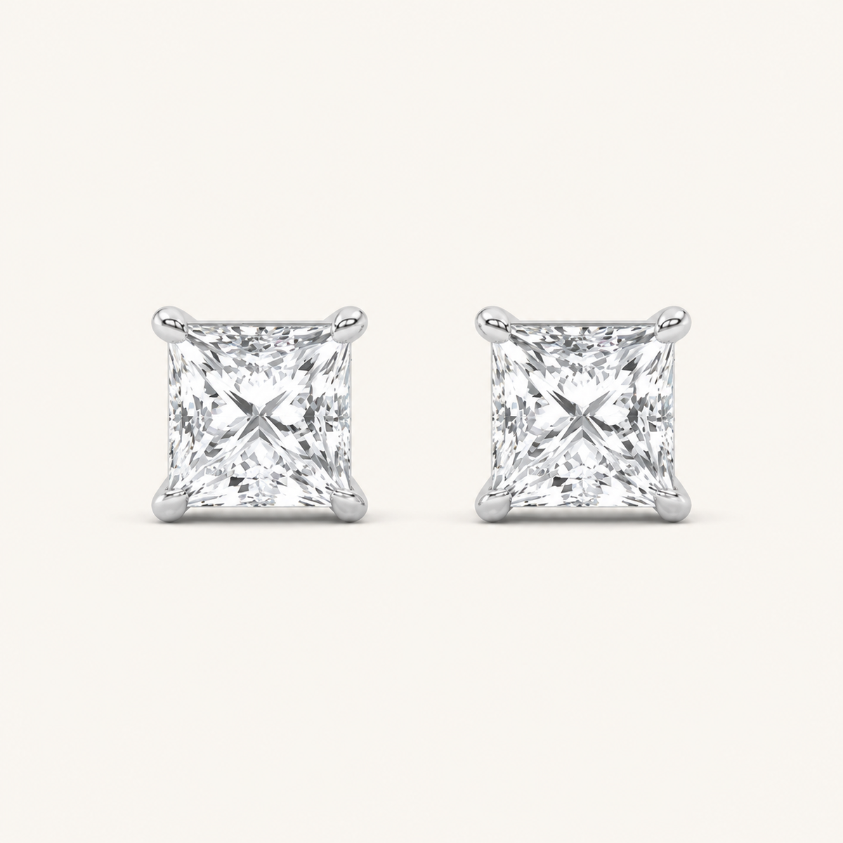 4CT Princess Cut Lab Grown Diamond Classic Basket Set Stud Earrings
