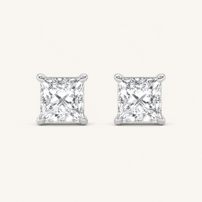 4CT Princess Cut Lab Grown Diamond Classic Basket Set Stud Earrings