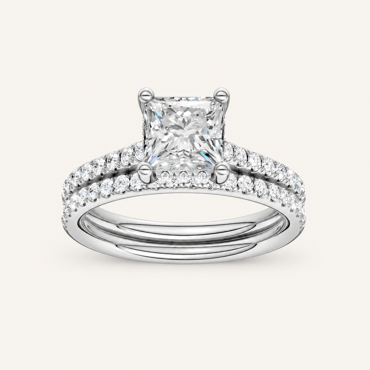 2.50CT Princess Cut Lab Grown Diamond Bridal Set