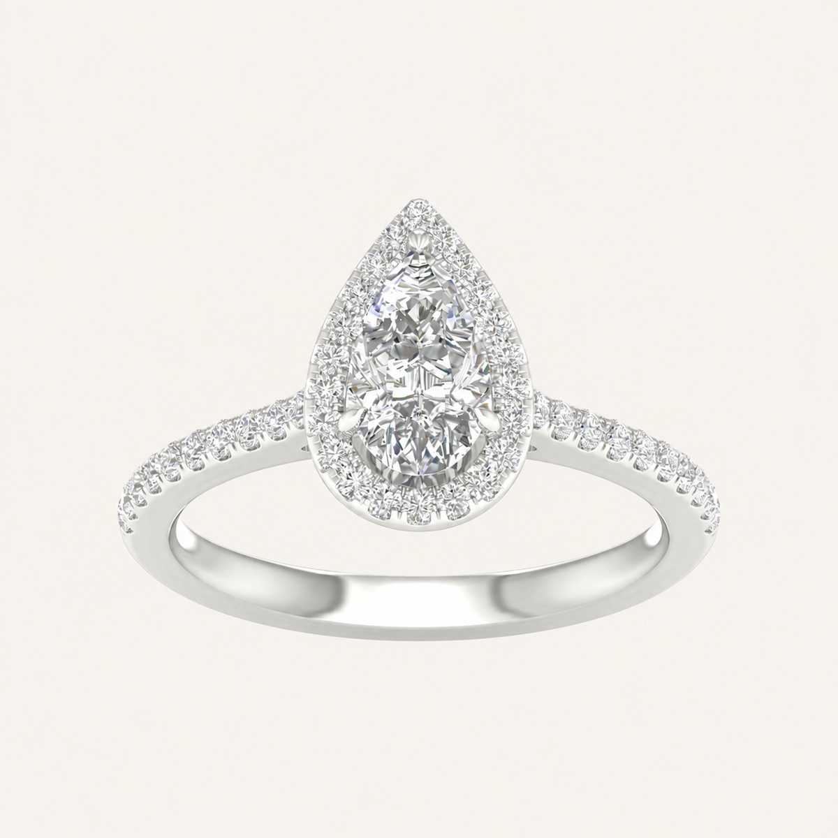 2.25CT Pear Cut Lab Grown Diamond Halo Side Stone Ring