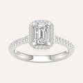 1.75CT Emerald Cut Lab Grown Diamond Halo Side Stone Ring