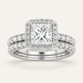 1.62CT Princess Cut Lab Grown Diamond Bridal Halo Set