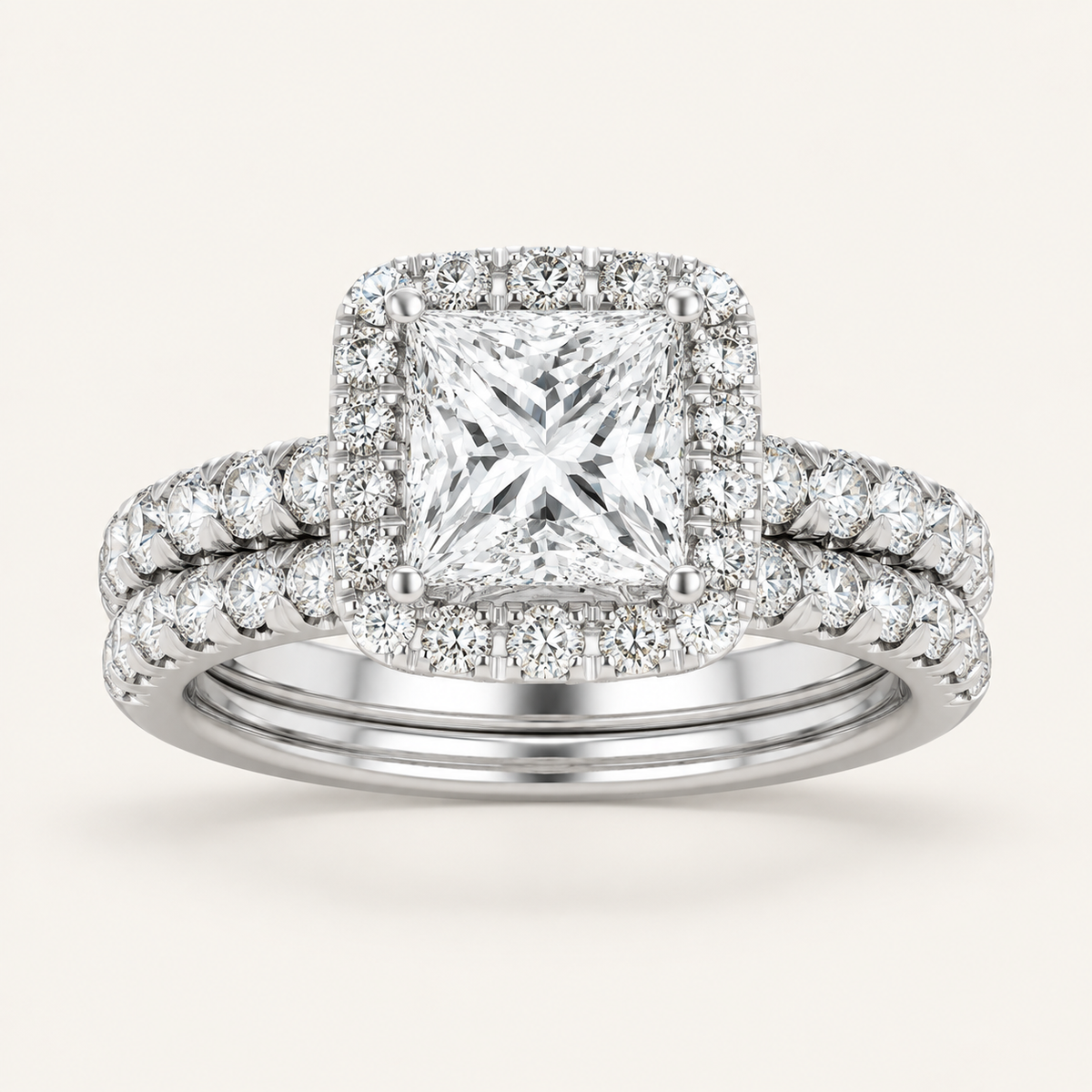 1.62CT Princess Cut Lab Grown Diamond Bridal Halo Set
