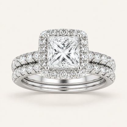 1.62CT Princess Cut Lab Grown Diamond Bridal Halo Set
