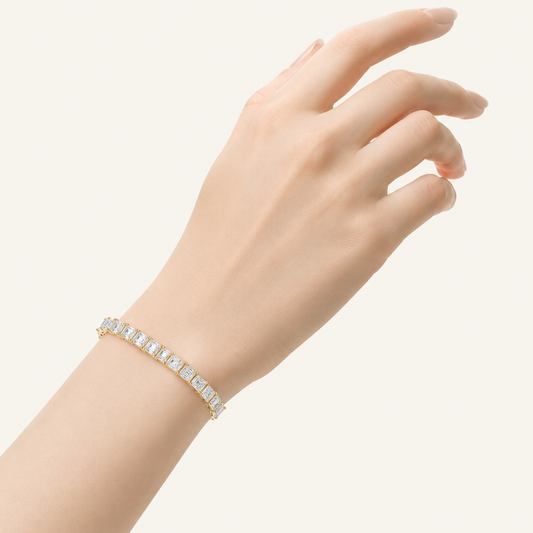 12CT Emerald Cut Lab Grown Diamond Tennis Bracelet