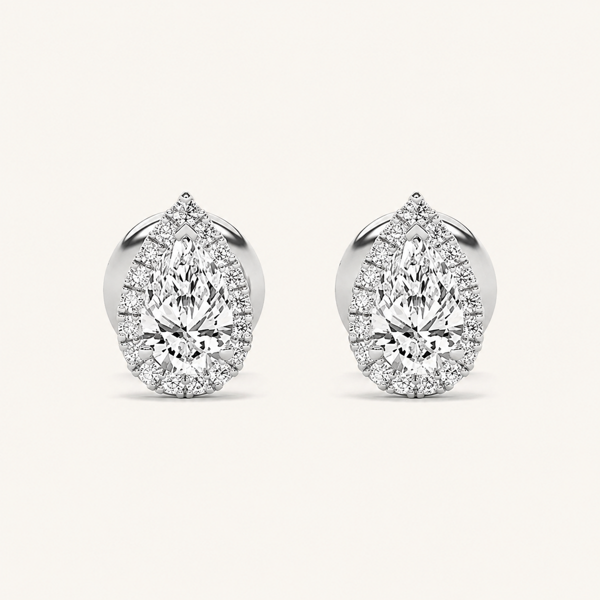 1CT Pear Cut Lab Grown Diamond Halo Stud Earrings