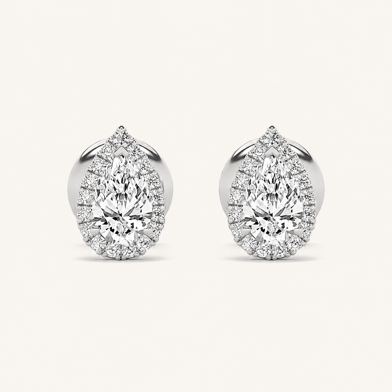 1CT Pear Cut Lab Grown Diamond Halo Stud Earrings
