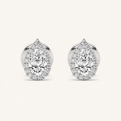 1CT Pear Cut Lab Grown Diamond Halo Stud Earrings
