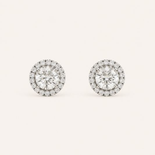 1.5CT Round Cut Lab Grown Diamond Halo Stud Earrings