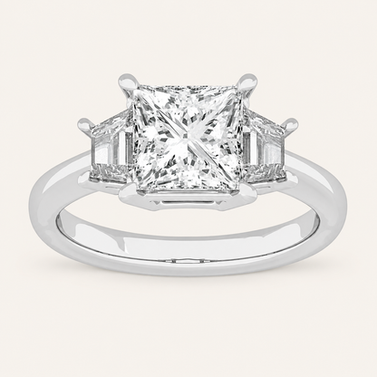 2.76CT Radiant Cut Lab Grown Diamond Three Stone Ring