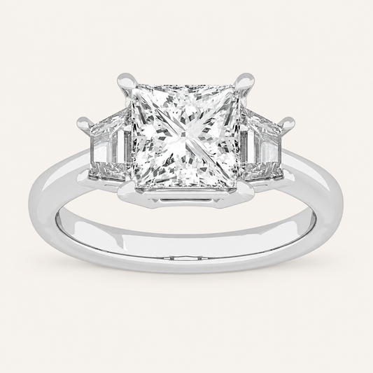 2.76CT Radiant Cut Lab Grown Diamond Three Stone Ring