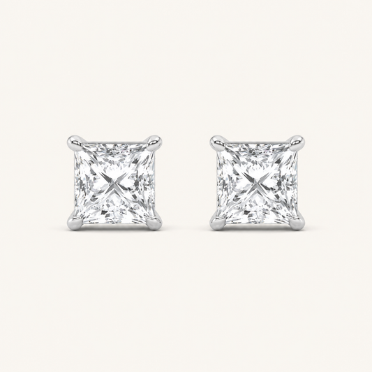 6CT Princess Cut Lab Grown Diamond Classic Basket Set Stud Earrings