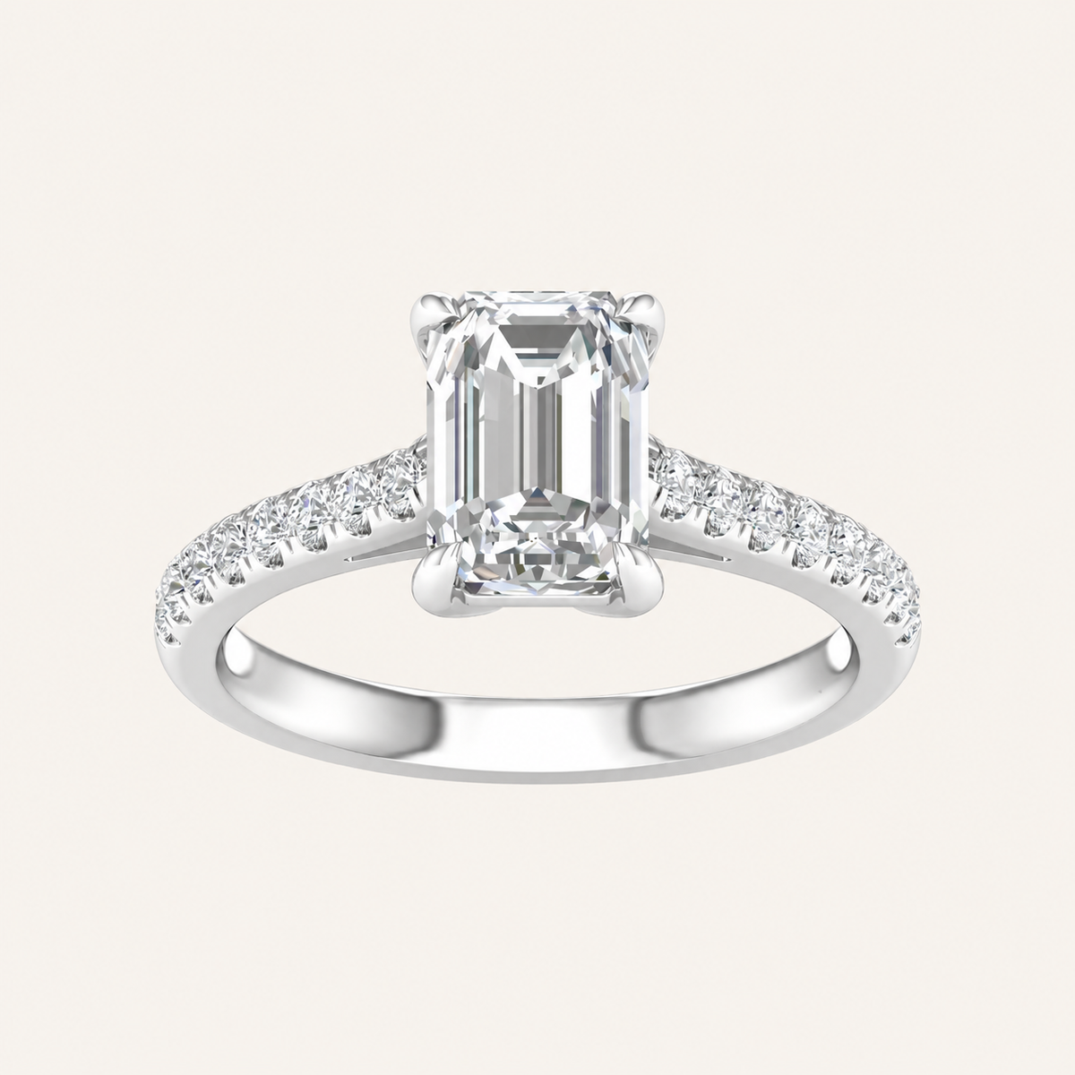 2.25CT Emerald Cut Lab Grown Diamond Side Stone Ring