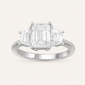 3.20CT Emerald Cut Lab Grown Diamond Three Stone Ring