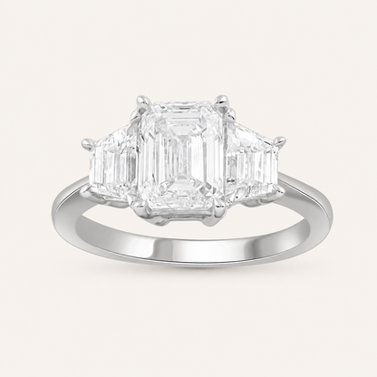 3.20CT Emerald Cut Lab Grown Diamond Three Stone Ring
