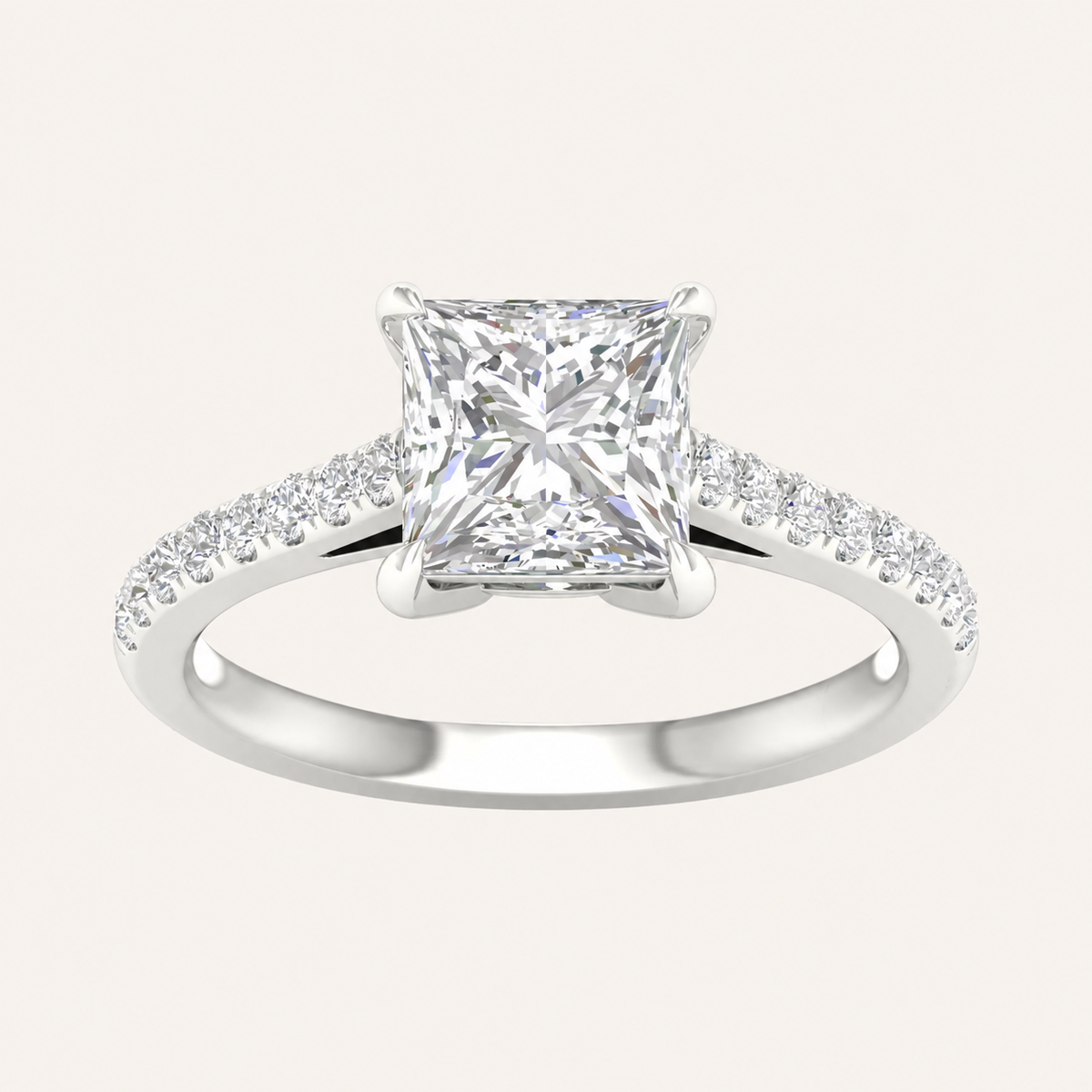 2.25CT Princess Cut Lab Grown Diamond Side Stone Ring