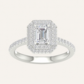 1.15CT Emerald Cut Lab Grown Diamond Halo Side Stone Ring