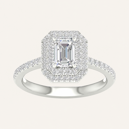1.15CT Emerald Cut Lab Grown Diamond Halo Side Stone Ring