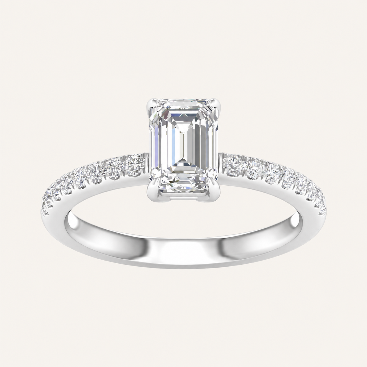 1.16CT Emerald Cut Lab Grown Diamond Halo Side Stone Ring