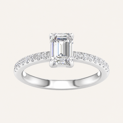 1.16CT Emerald Cut Lab Grown Diamond Halo Side Stone Ring