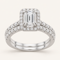 1.78 CT Emerald Cut Lab Grown Diamond Halo Bridal Set