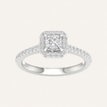 1.00CT Princess Cut Lab Grown Diamond Halo Side Stone Ring