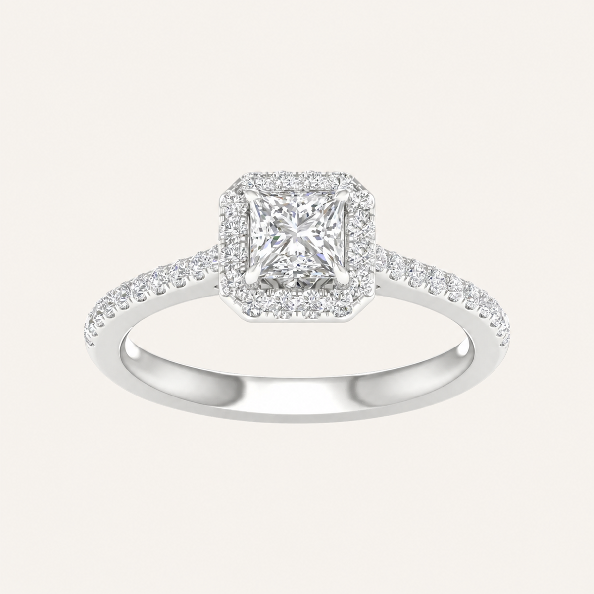 1.00CT Princess Cut Lab Grown Diamond Halo Side Stone Ring