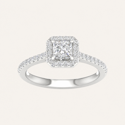 1.00CT Princess Cut Lab Grown Diamond Halo Side Stone Ring