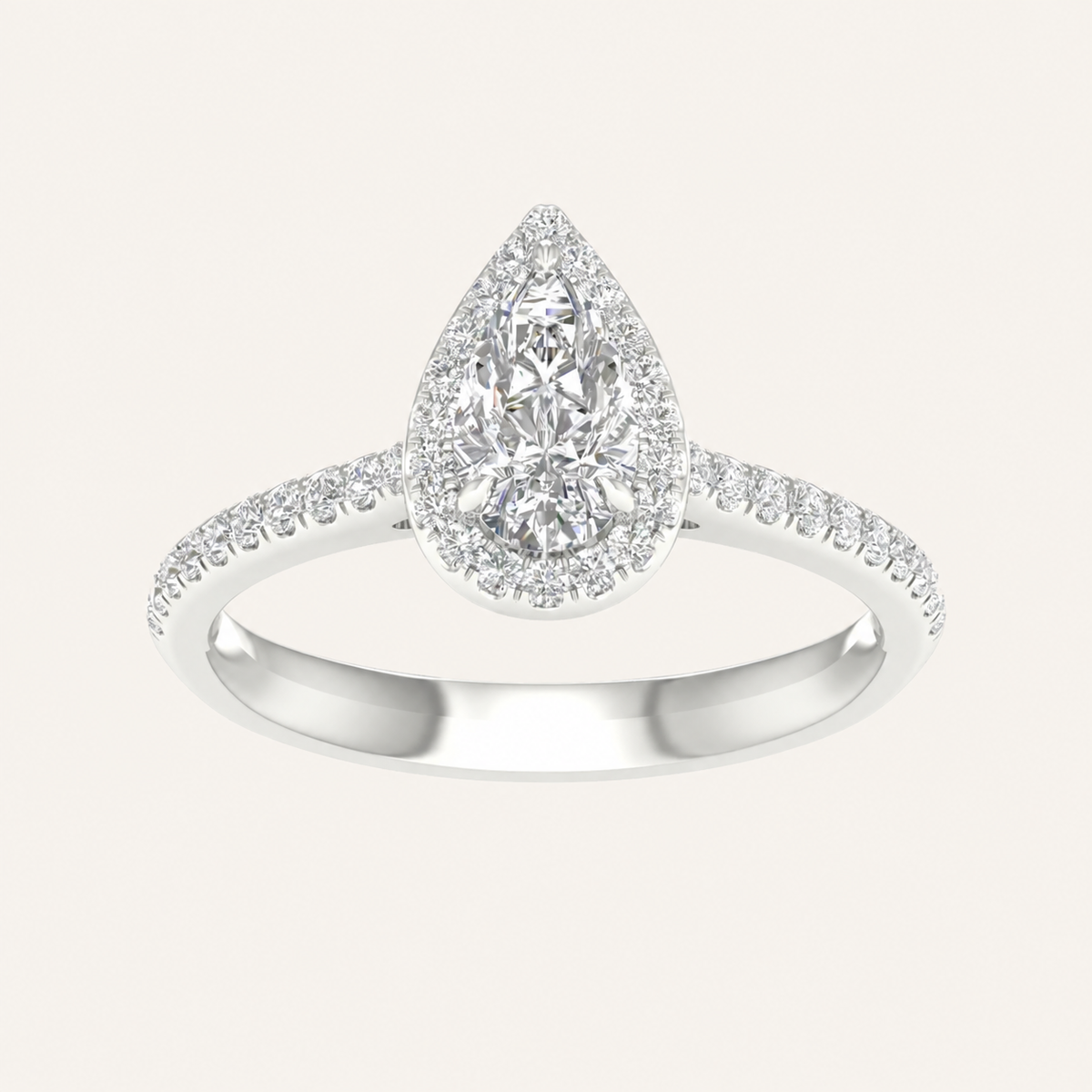 1.25CT Pear Cut Lab Grown Diamond Halo Side Stone Ring