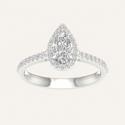 1.25CT Pear Cut Lab Grown Diamond Halo Side Stone Ring
