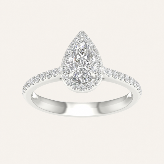 1.25CT Pear Cut Lab Grown Diamond Halo Side Stone Ring