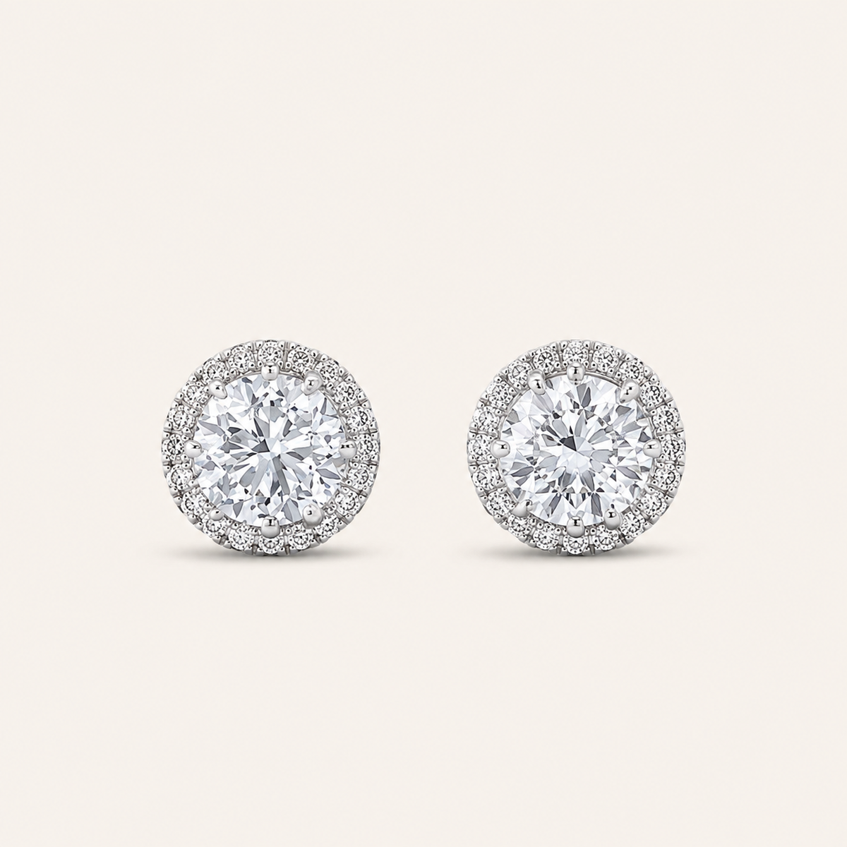 1CT Round Cut Lab Grown Diamond Halo Stud Earrings