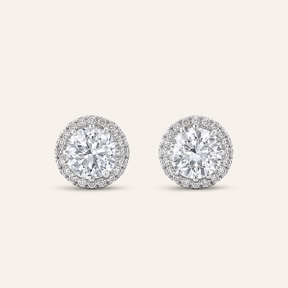 1CT Round Cut Lab Grown Diamond Halo Stud Earrings