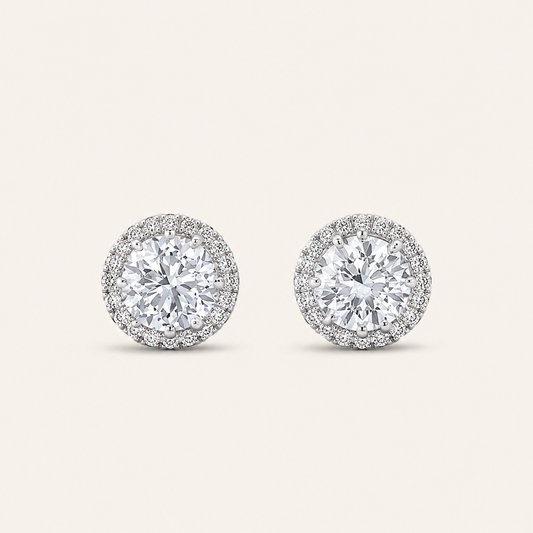 1CT Round Cut Lab Grown Diamond Halo Stud Earrings