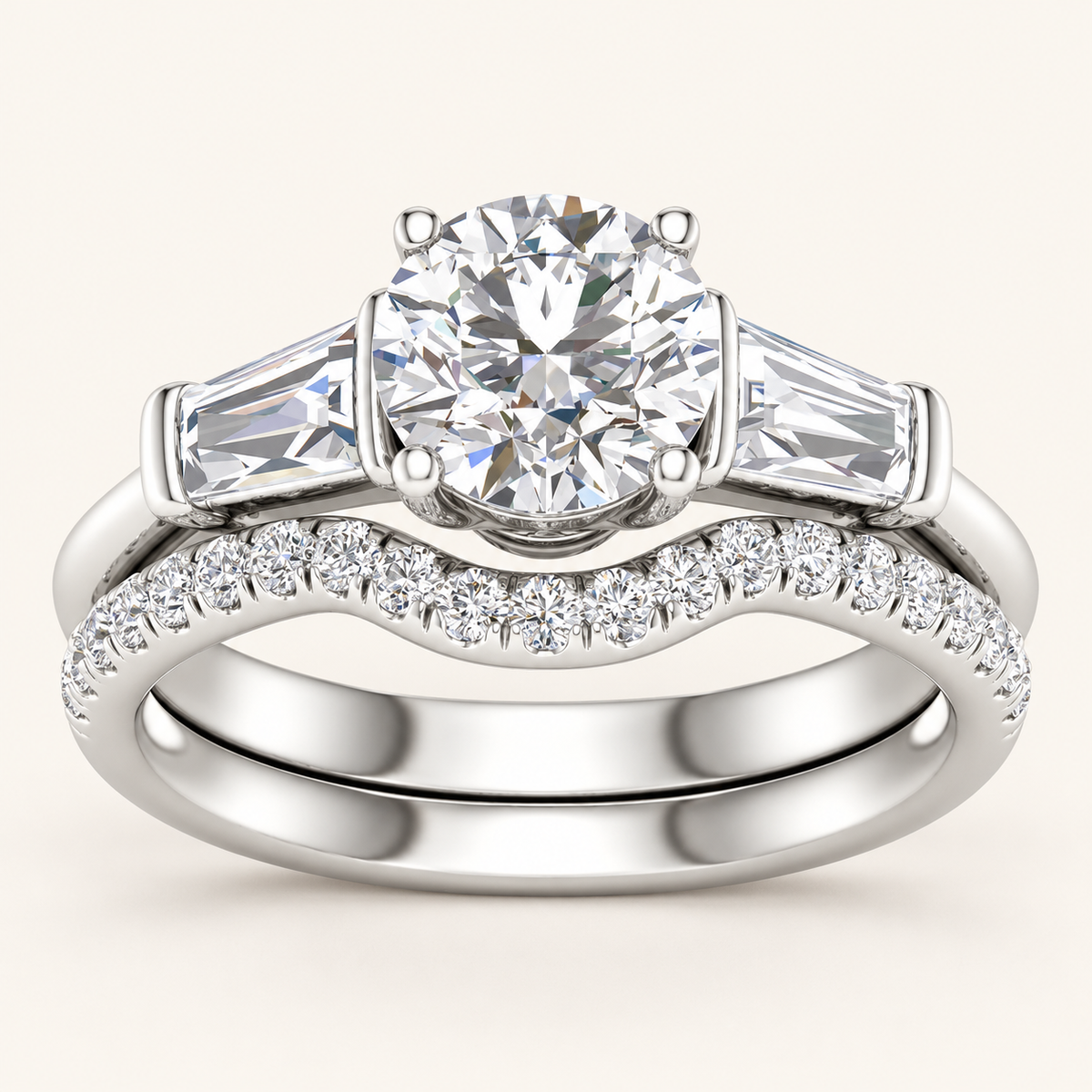 2.15 CT Round Cut Lab Grown Diamond Bridal Set