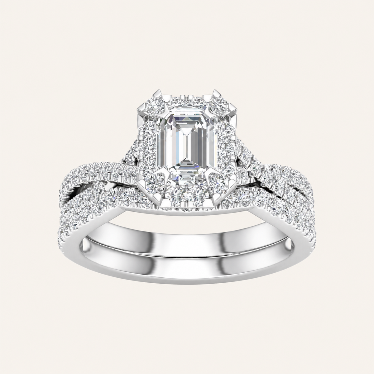 1.75CT Emerald Cut Lab Grown Diamond Bridal Set