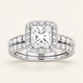 1.65CT Princess Cut Lab Grown Diamond Bridal Halo Set