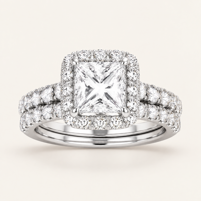1.65CT Princess Cut Lab Grown Diamond Bridal Halo Set
