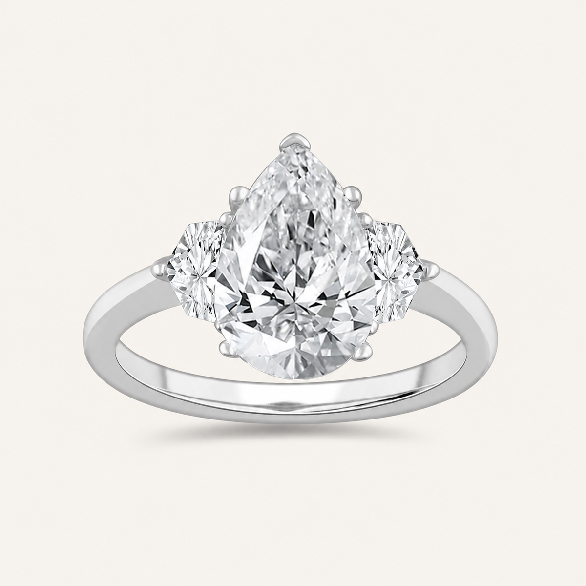 3.66CT Pear Cut Lab Grown Diamond Three Stone Ring