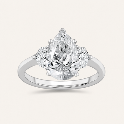 3.66CT Pear Cut Lab Grown Diamond Three Stone Ring