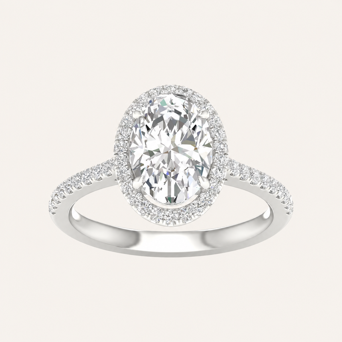 2.25CT Oval Cut Lab Grown Diamond Halo Side Stone Ring