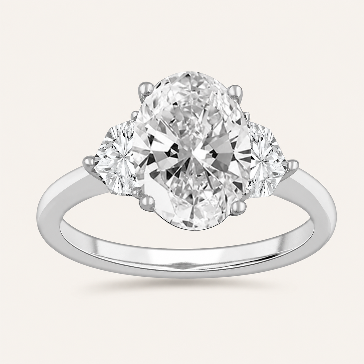 3.94CT Oval Cut Lab Grown Diamond Three Stone Ring