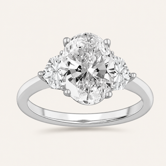 3.94CT Oval Cut Lab Grown Diamond Three Stone Ring