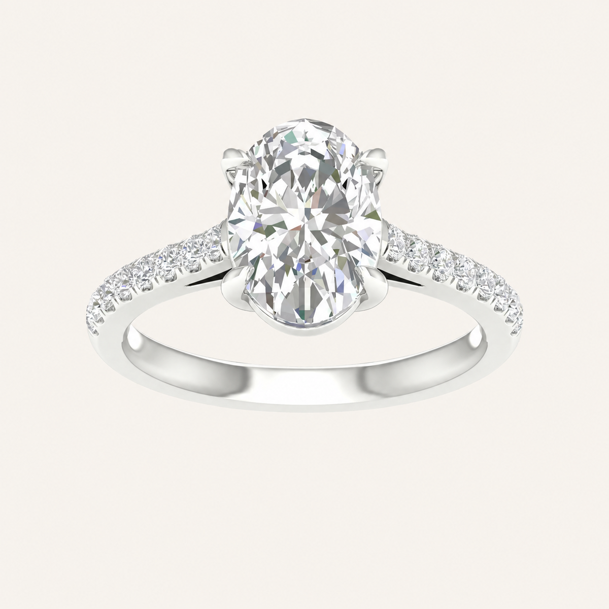 2.25CT Oval Cut Lab Grown Diamond Side Stone Ring