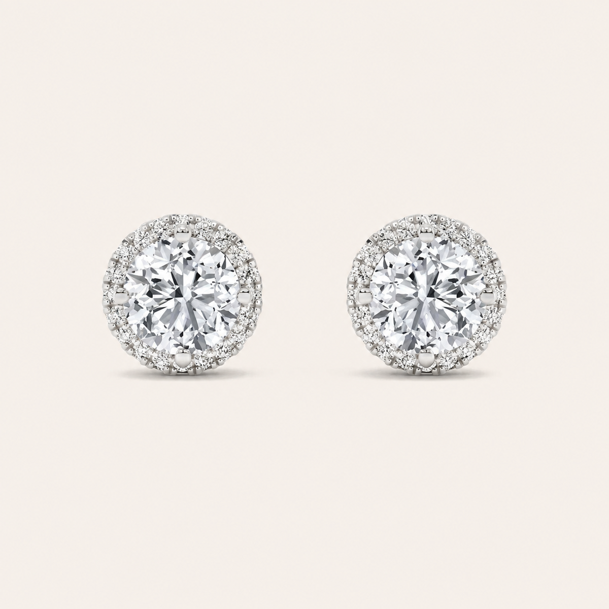 2CT Round Cut Lab Grown Diamond Halo Stud Earrings